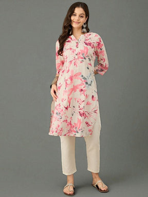 Women Floral Printed Daily Cotton Straight Kurta
