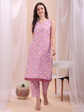 Abstract V-Neck Printed Regular Cotton Kurta with Trousers