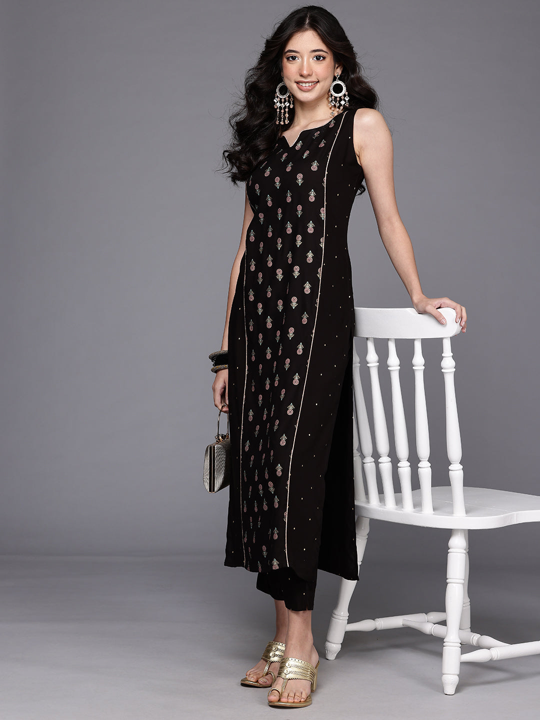 Floral Printed Panelled Kurta with Trousers