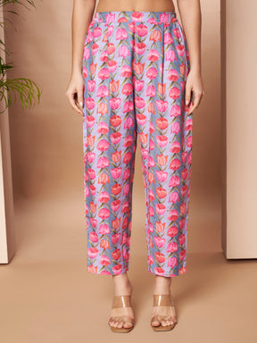Women Floral Printed Panelled Kurta with Trousers