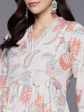 Floral Printed Pleated Gotta Patti Kurta with Trousers