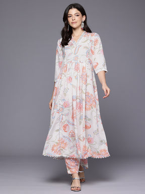 Floral Printed Pleated Gotta Patti Kurta with Trousers