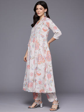 Floral Printed Pleated Gotta Patti Kurta with Trousers