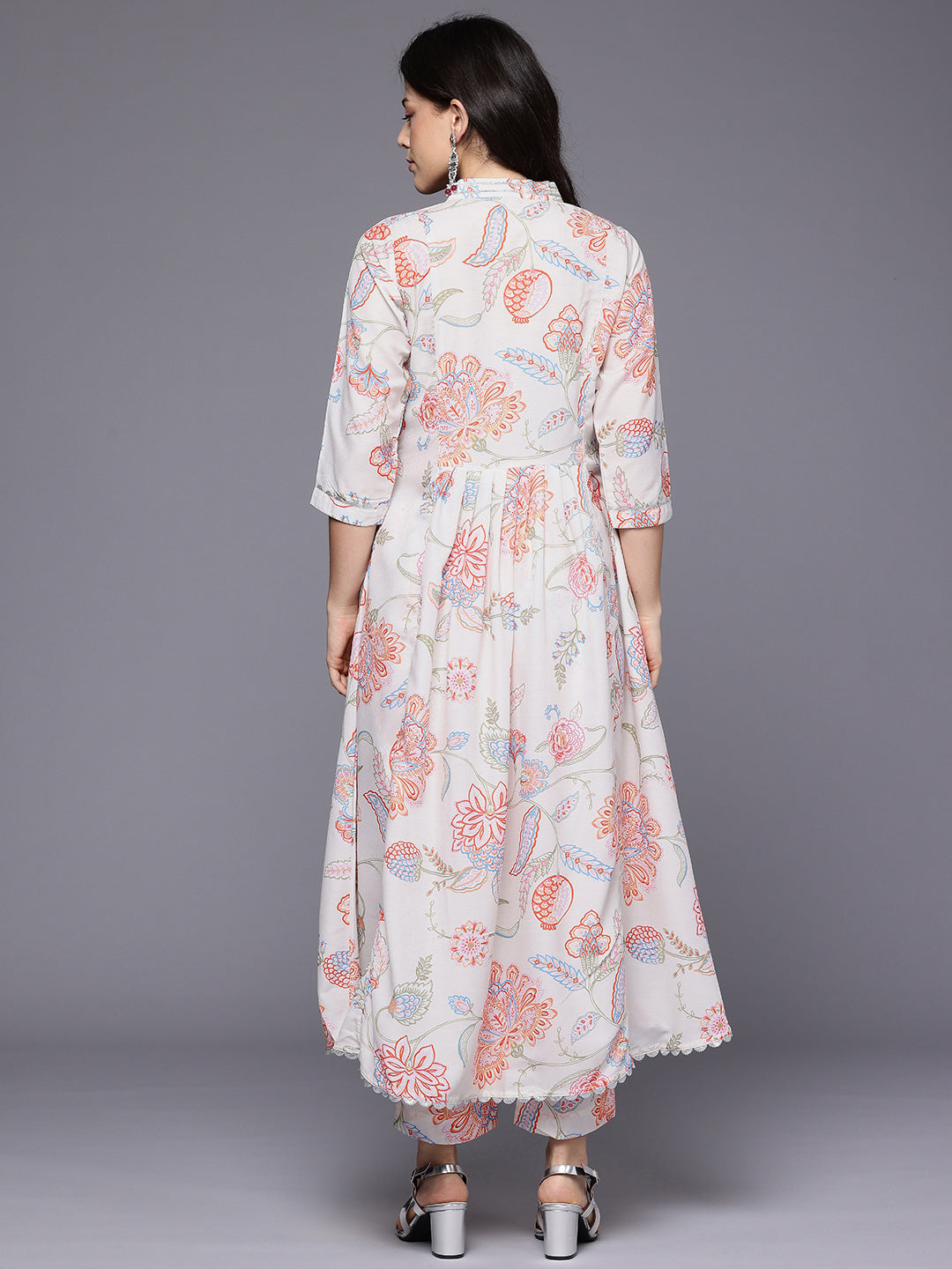 Floral Printed Pleated Gotta Patti Kurta with Trousers