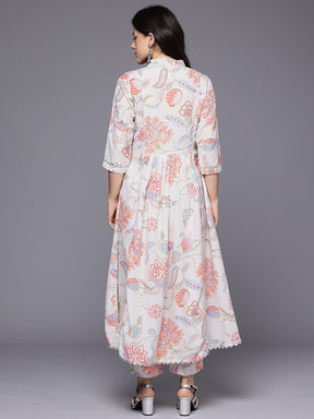 Floral Printed Pleated Gotta Patti Kurta with Trousers