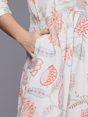 Floral Printed Pleated Gotta Patti Kurta with Trousers