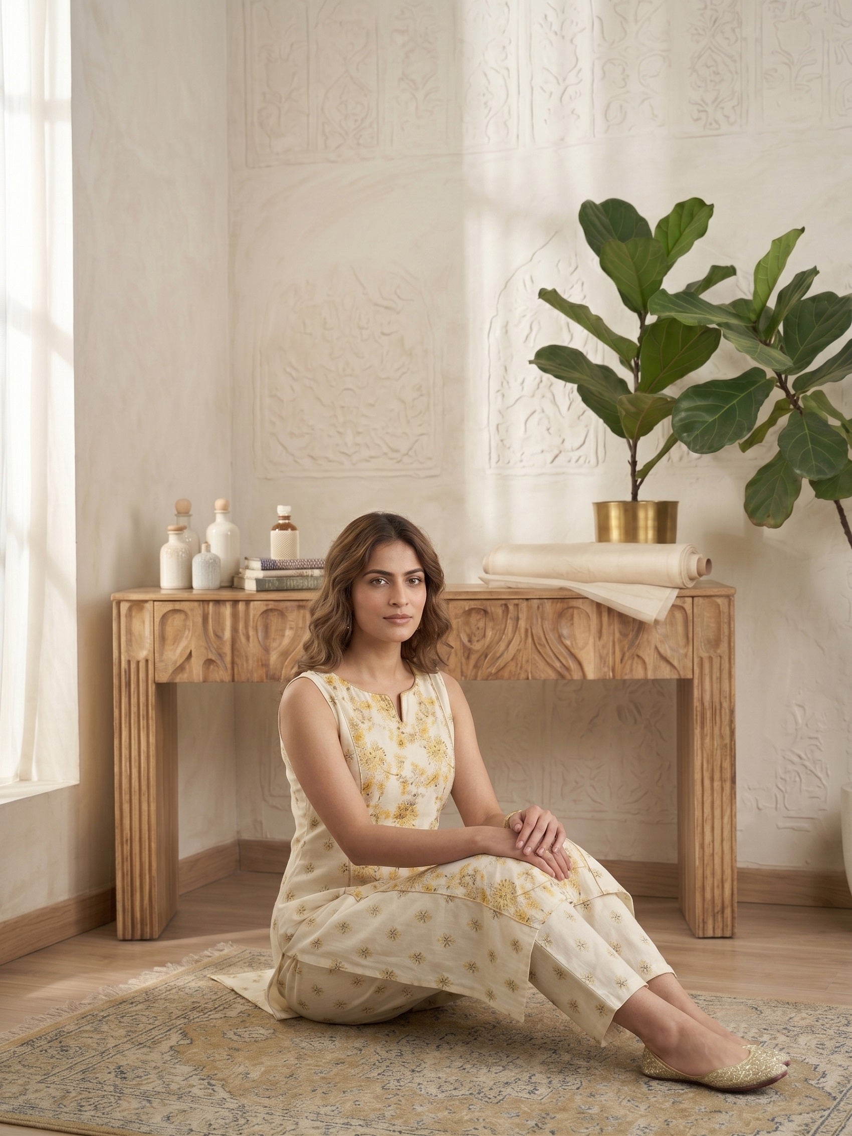 Women Floral Printed Regular Kurta with Trousers