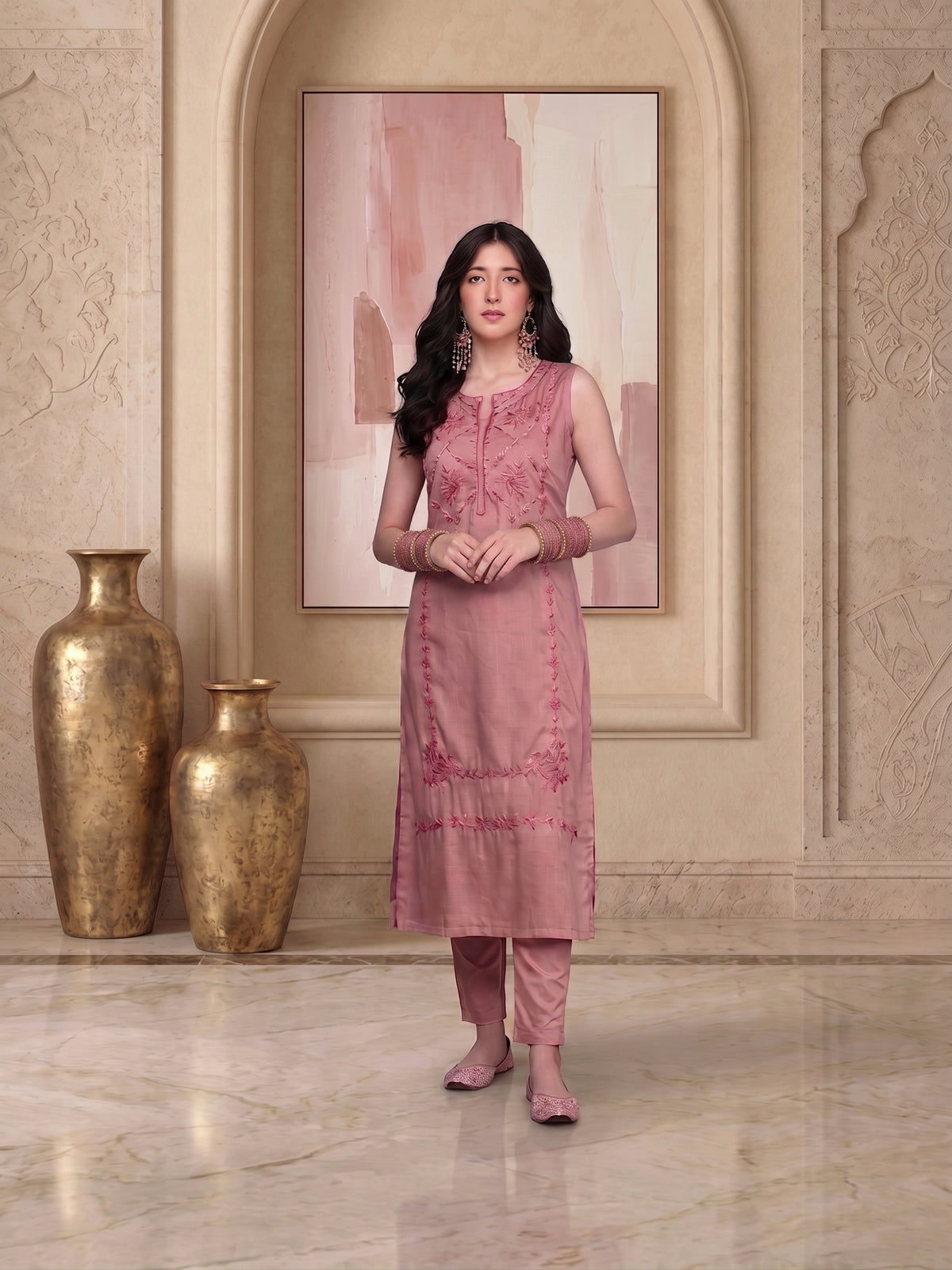 Women Ethnic Motifs Embroidered Regular Thread Work Kurta with Trousers