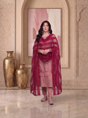 Women Ethnic Motifs Embroidered Regular Sequinned Kurta with Trousers & With Dupatta