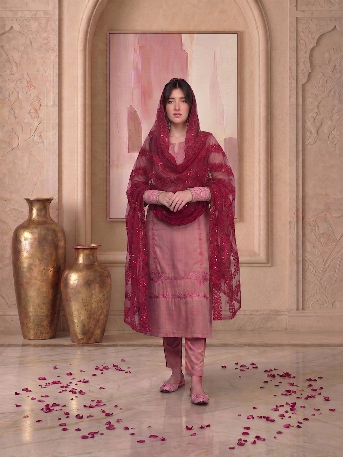 Women Ethnic Motifs Embroidered Regular Sequinned Kurta with Trousers & With Dupatta