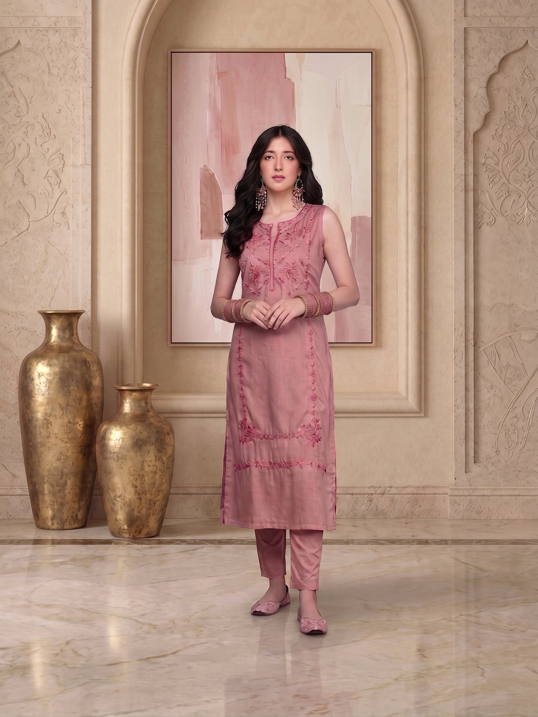 Women Ethnic Motifs Embroidered Regular Sequinned Kurta with Trousers & With Dupatta