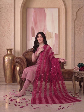 Women Ethnic Motifs Embroidered Regular Sequinned Kurta with Trousers & With Dupatta