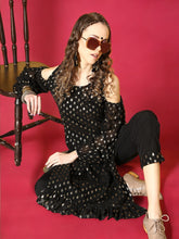 Black & Golden Printed Kurta with Trousers