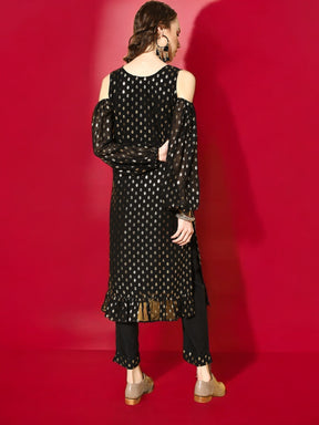 Black & Golden Printed Kurta with Trousers