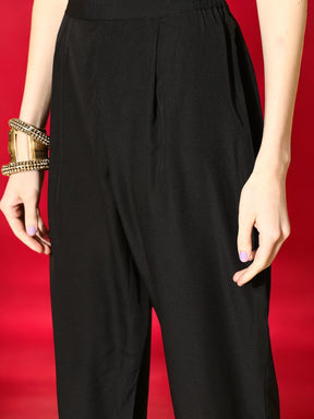 Black & Golden Printed Kurta with Trousers