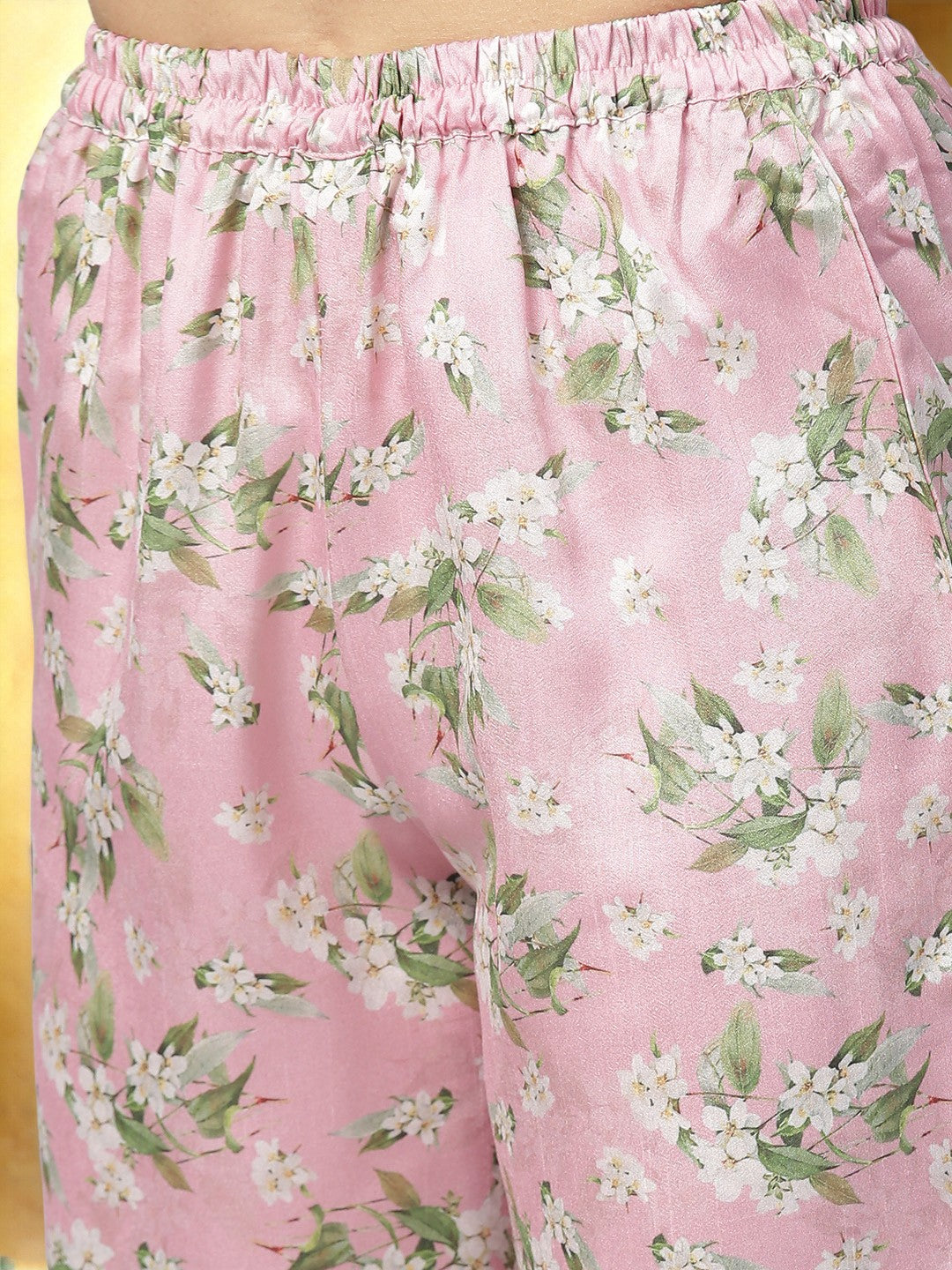 Pink Floral Printed Shirt Collar Kurta With Trouser