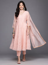 Floral Printed Pleated Thread Work Kurta With Trousers & Dupatta