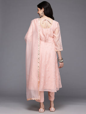 Floral Printed Pleated Thread Work Kurta With Trousers & Dupatta