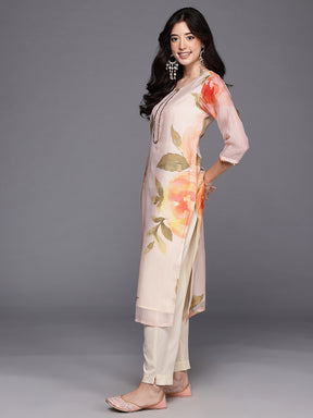 Floral Printed Sequinned Kurta with Trousers & With Dupatta