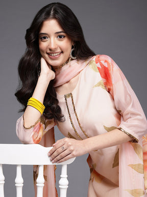 Floral Printed Sequinned Kurta with Trousers & With Dupatta