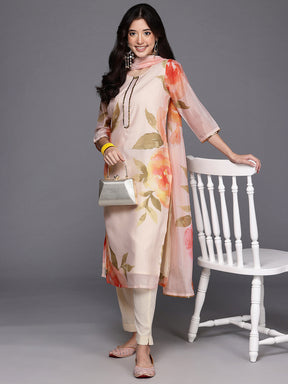 Floral Printed Sequinned Kurta with Trousers & With Dupatta
