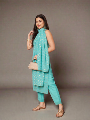 Women Ethnic Motifs Printed Regular Gotta Patti Kurta with Trousers & With Dupatta