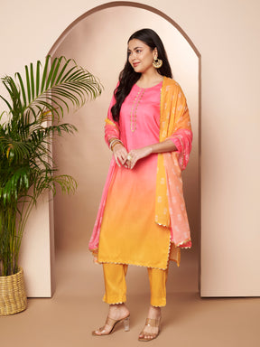 Women Ombre Dyed Regular Gotta Patti Kurta with Trousers & With Dupatta