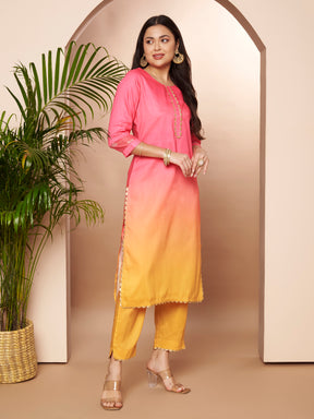 Women Ombre Dyed Regular Gotta Patti Kurta with Trousers & With Dupatta