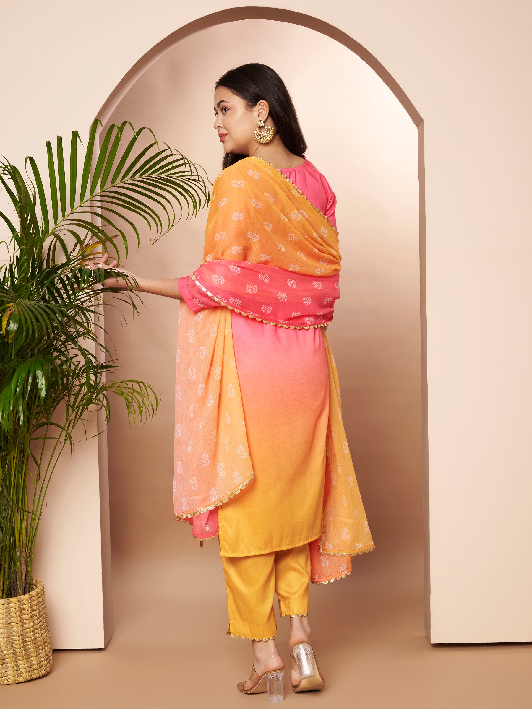 Women Ombre Dyed Regular Gotta Patti Kurta with Trousers & With Dupatta