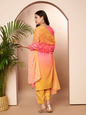Women Ombre Dyed Regular Gotta Patti Kurta with Trousers & With Dupatta