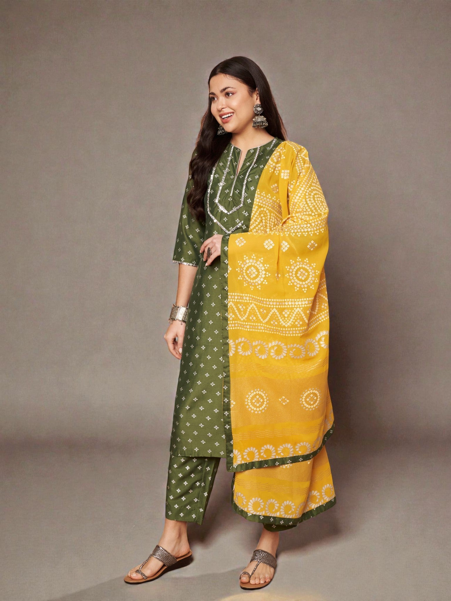 Women Ombre Printed Regular Sequinned Kurta with Trousers & With Dupatta