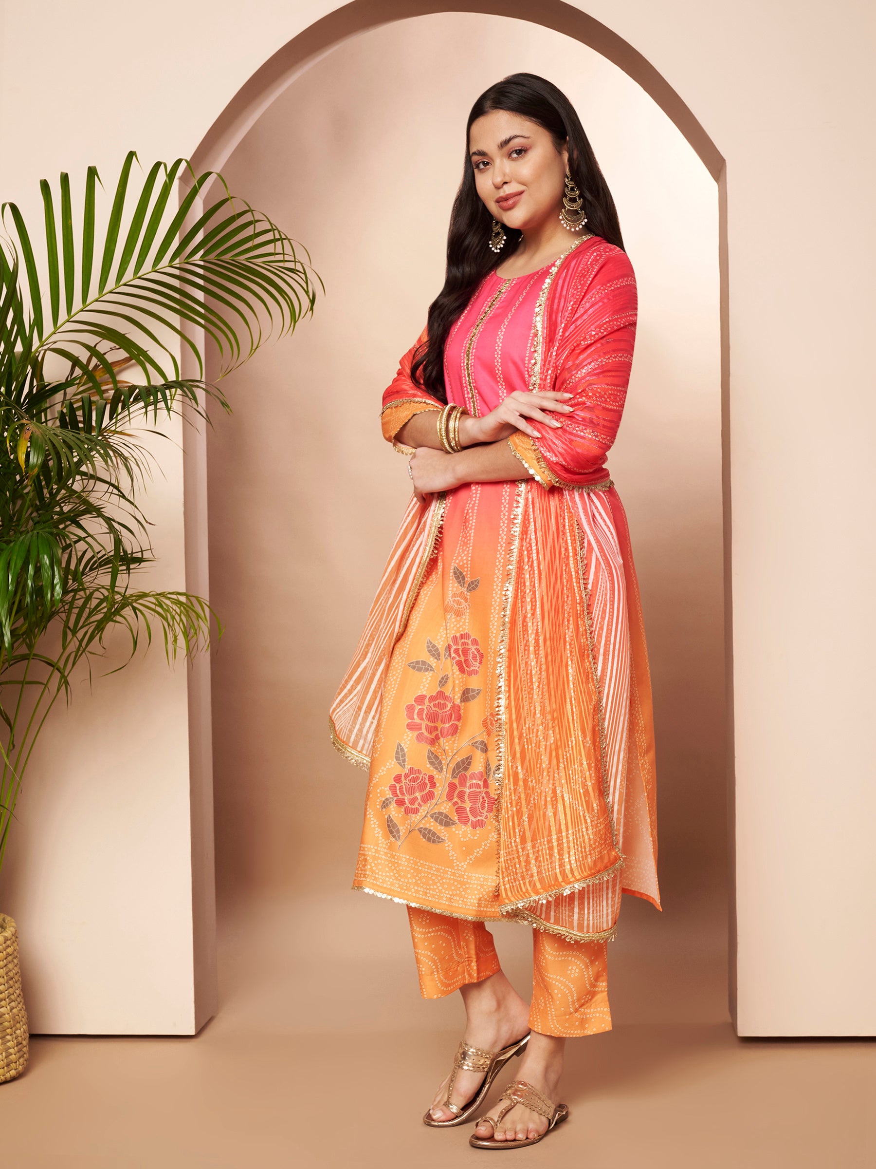 Women Ethnic Motifs Printed Regular Sequinned Kurta with Trousers & With Dupatta