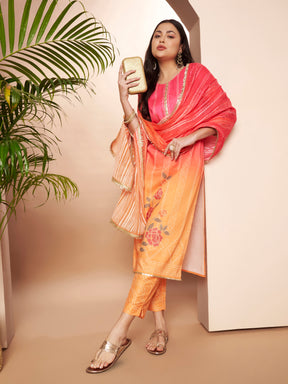 Women Ethnic Motifs Printed Regular Sequinned Kurta with Trousers & With Dupatta
