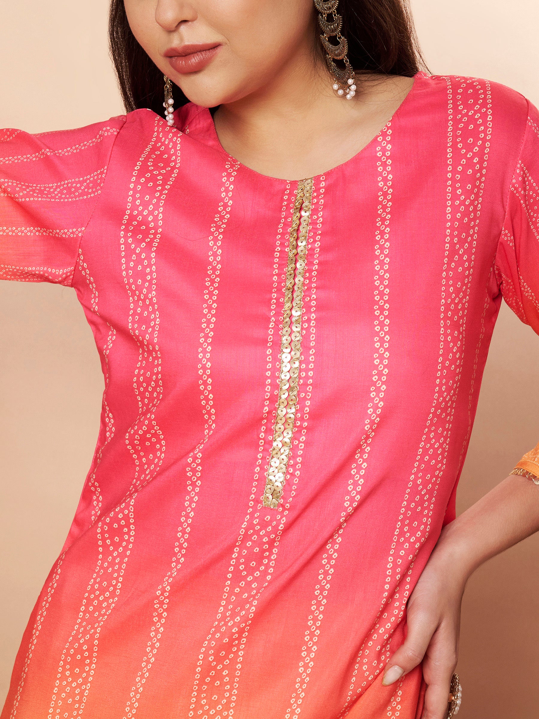 Women Ethnic Motifs Printed Regular Sequinned Kurta with Trousers & With Dupatta