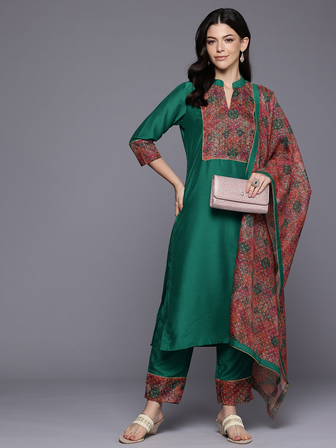 Ethnic Motifs Yoke Design Gotta Patti Kurta with Trousers & Dupatta