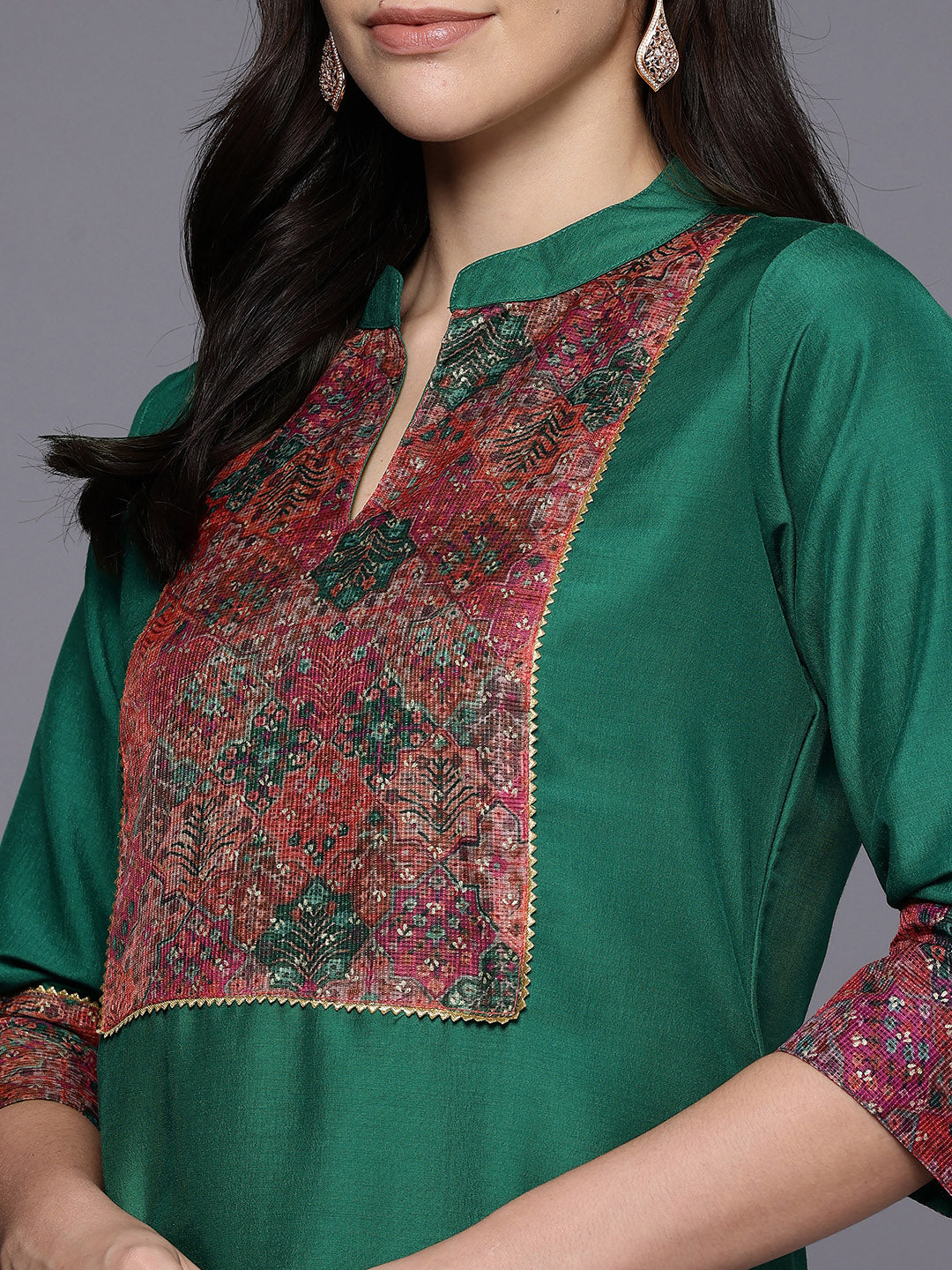 Ethnic Motifs Yoke Design Gotta Patti Kurta with Trousers & Dupatta