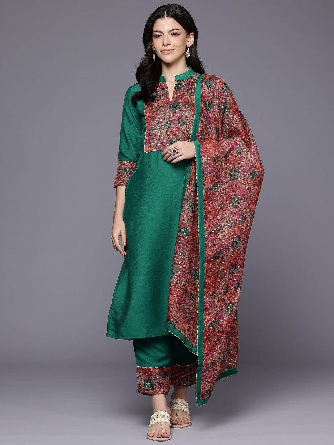 Ethnic Motifs Yoke Design Gotta Patti Kurta with Trousers & Dupatta
