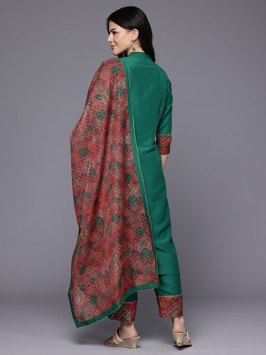 Ethnic Motifs Yoke Design Gotta Patti Kurta with Trousers & Dupatta