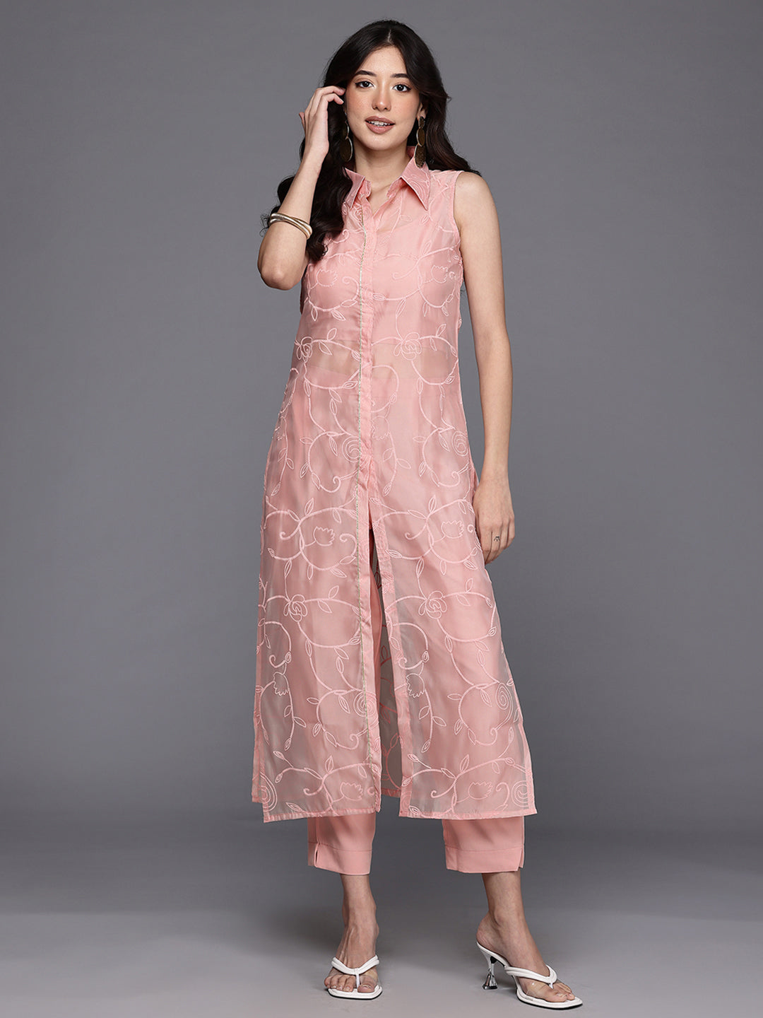 Floral Printed Regular Gotta Patti Kurta with Trousers
