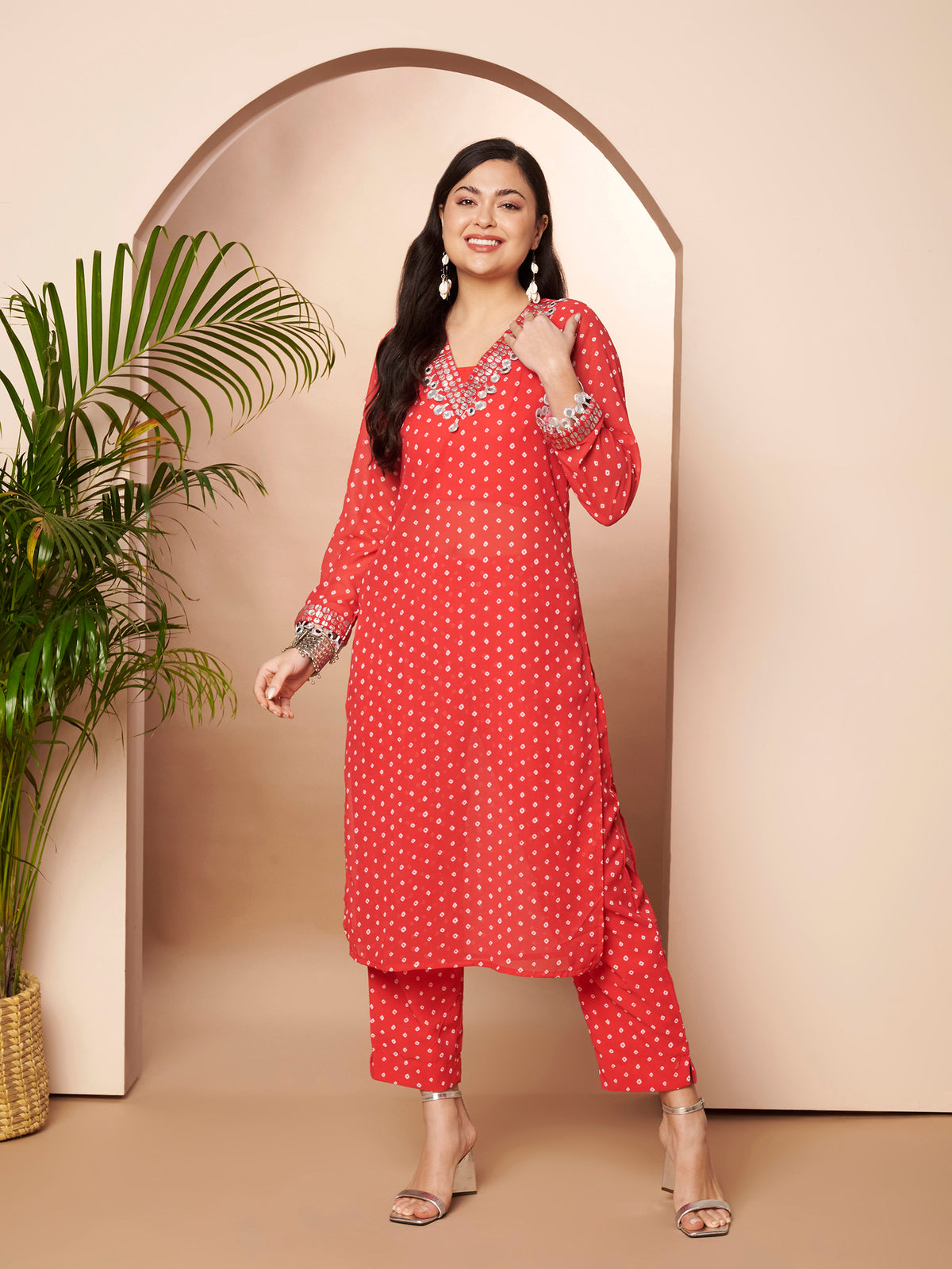 Women Ethnic Motifs Printed Regular Mirror Work Kurta with Trousers