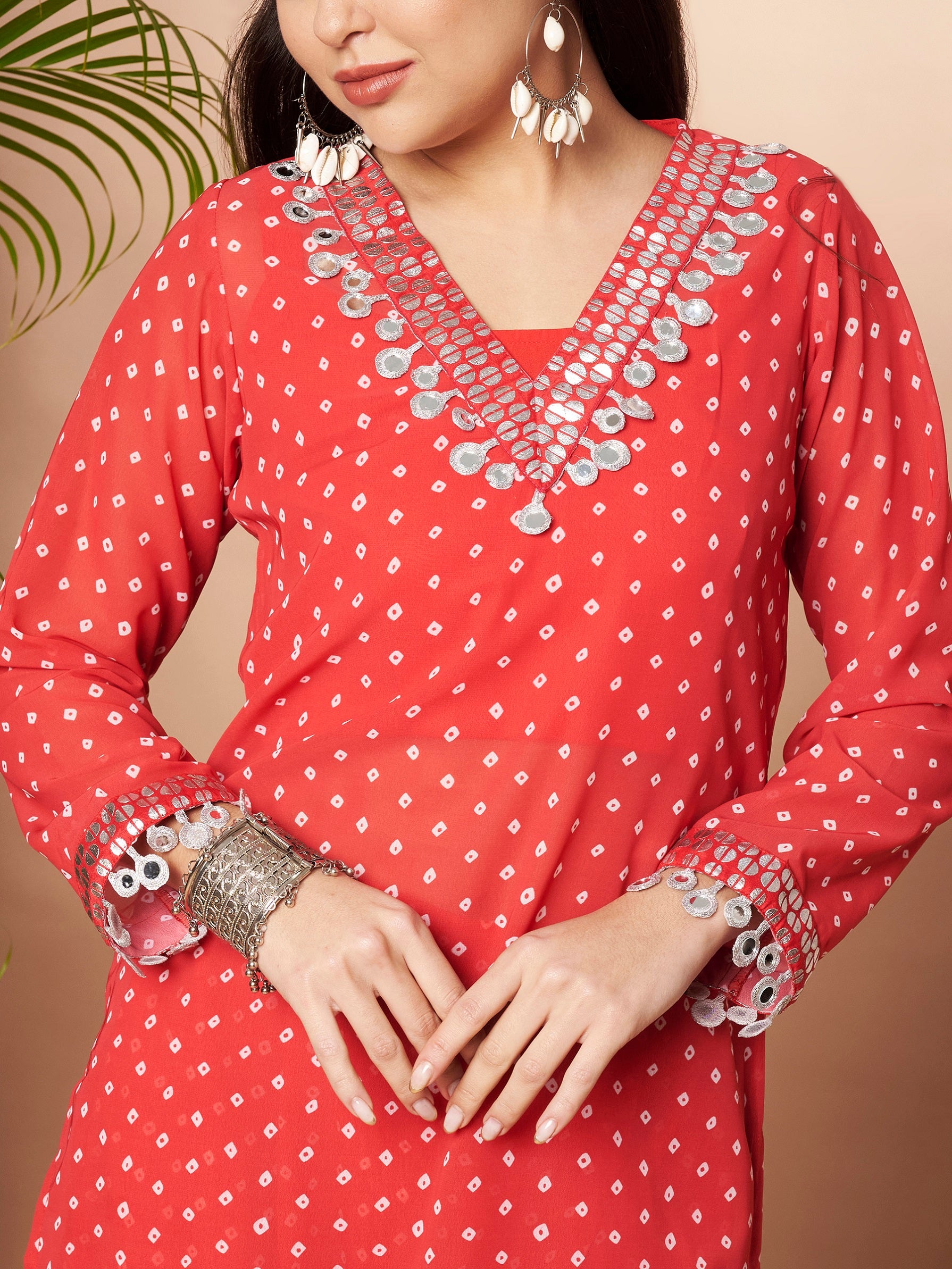 Women Ethnic Motifs Printed Regular Mirror Work Kurta with Trousers