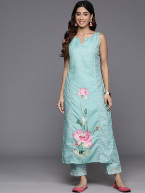 Floral Printed Panelled Gotta Patti Kurta with Trousers