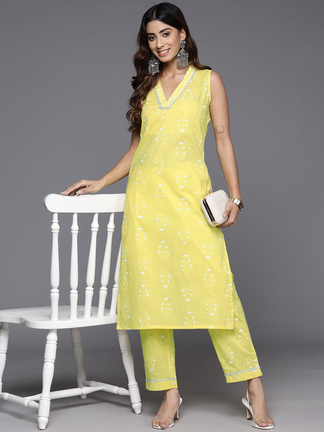 Floral Printed Pure Cotton Kurta with Trousers