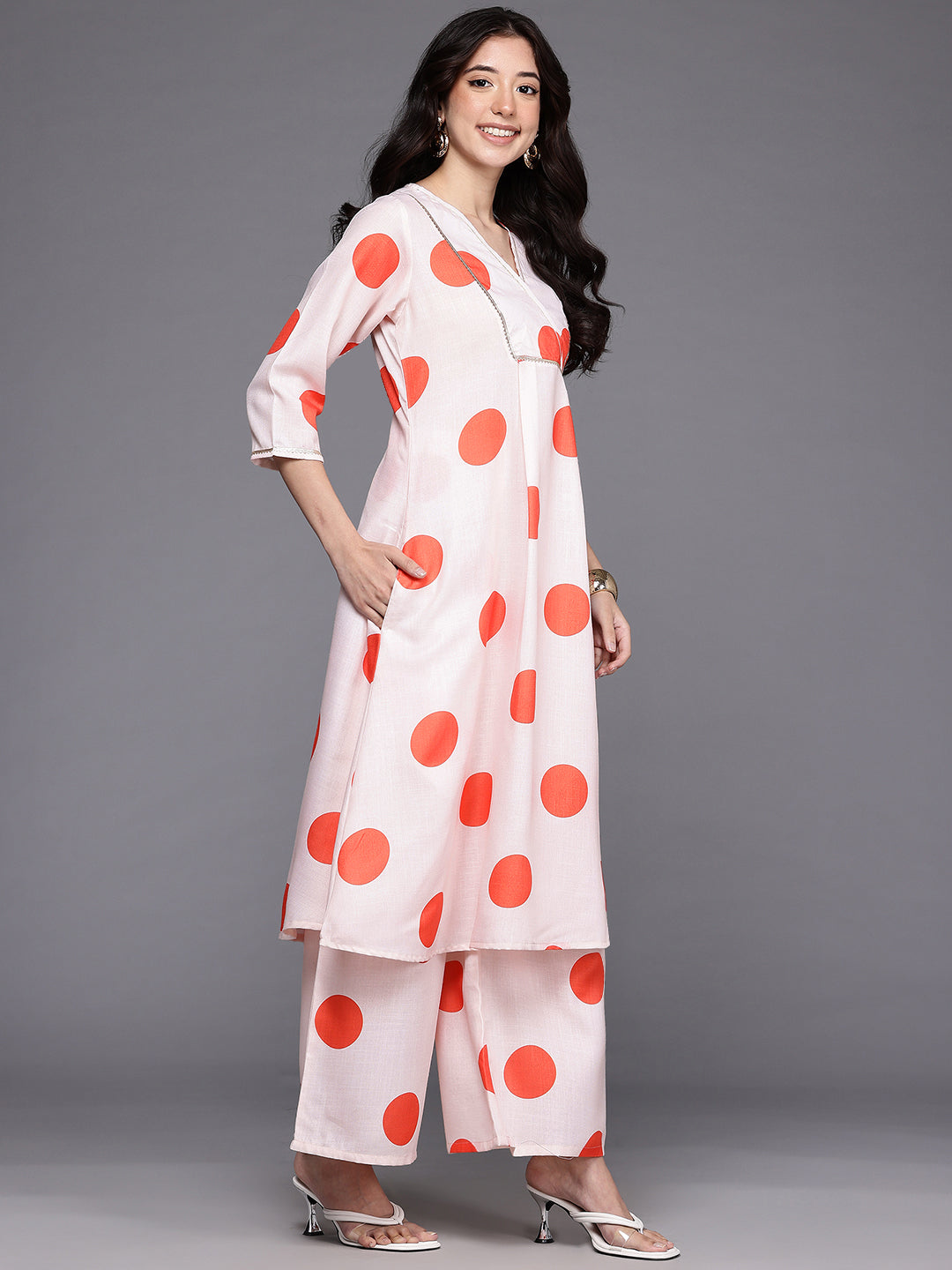 Printed Pleated Gotta Patti Kurta with Palazzos