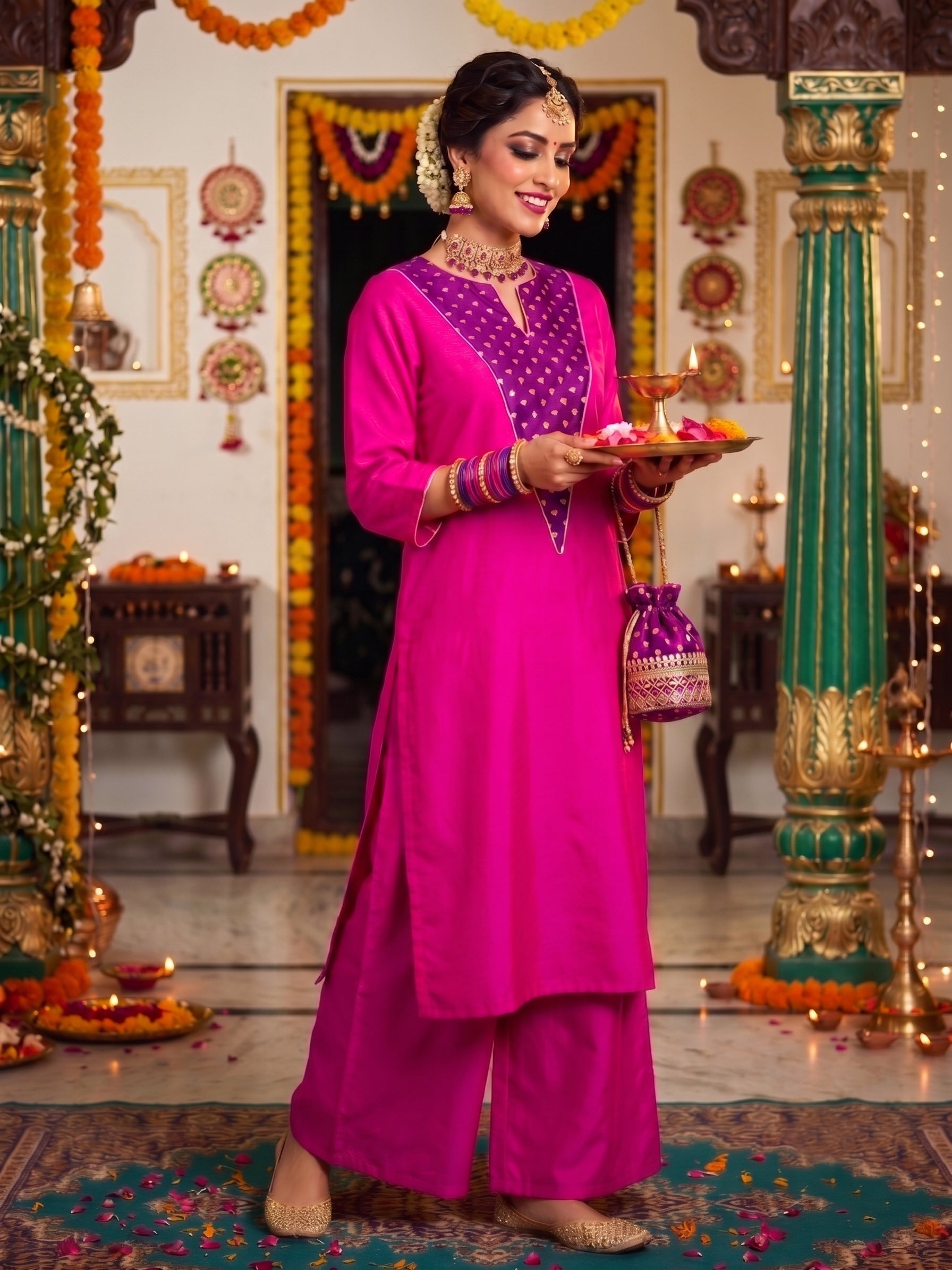 Women Ethnic Motifs Printed Regular Kurta with Palazzos