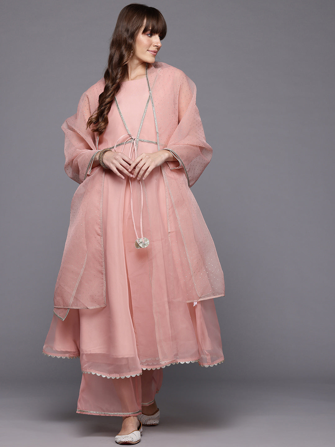 Printed Empire Gotta Patti Kurta With Palazzos & Dupatta