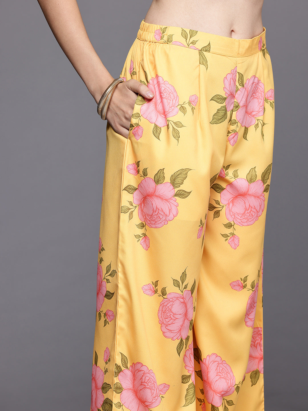 Floral Printed Gotta Patti Kurta With Palazzos & Dupatta
