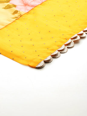 Floral Printed Gotta Patti Kurta With Palazzos & Dupatta