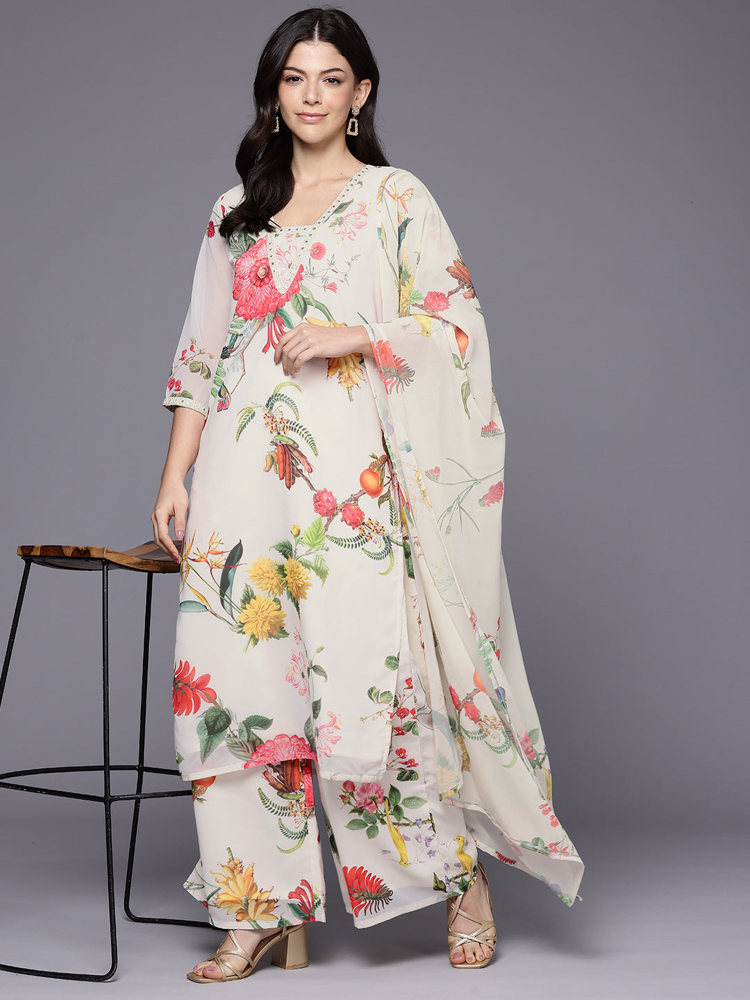 Floral Printed Kurta with Palazzos & Dupatta