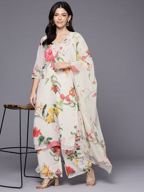 Floral Printed Kurta with Palazzos & Dupatta